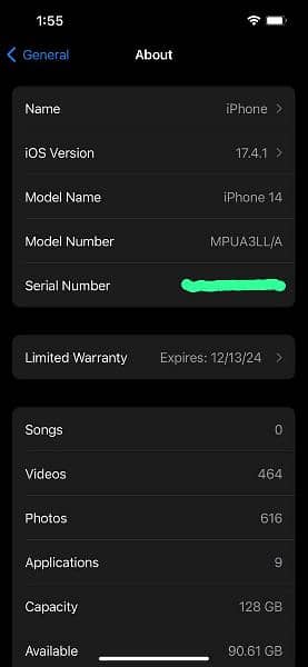 Iphone 14 Midnight 128Gb NonPTA  with Apple warranty 6