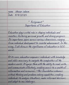 Handwriting assignment work available