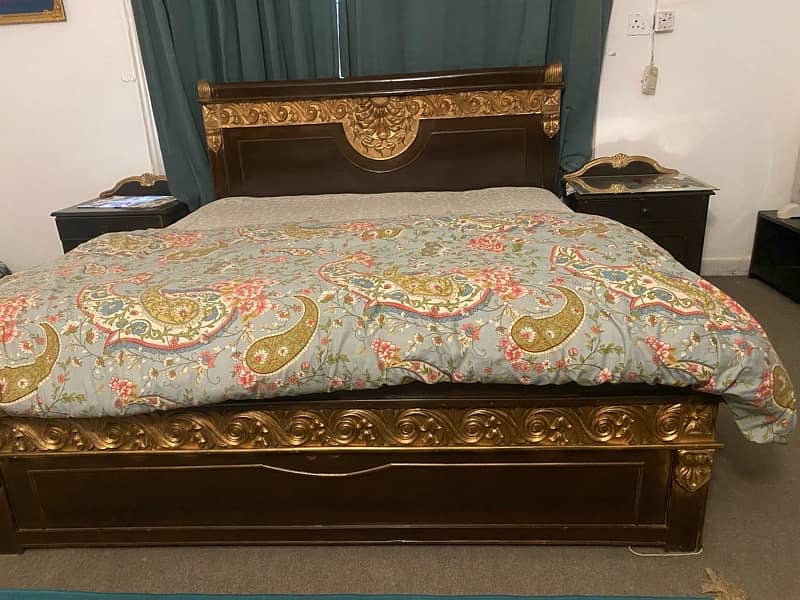 wooden bed set and side tables with 16 inch mattress 2