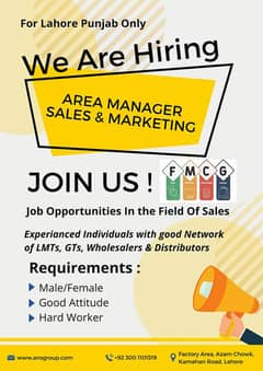 ASM Area Sales Manager (Send CV at 03001101519 WhatsApp)
