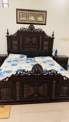 wooden king size bed with dressing