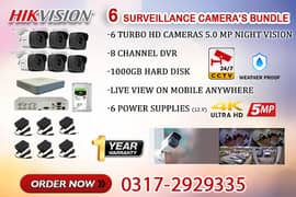 6 CCTV Cameras Bundle, Brand HikVision