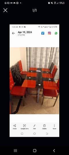 Dinning with 7 chairs glass table iron base