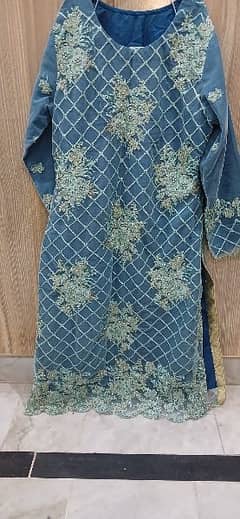 light blue and teal combination embellished net dress