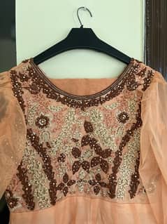 peach frock with trouser and dupatta