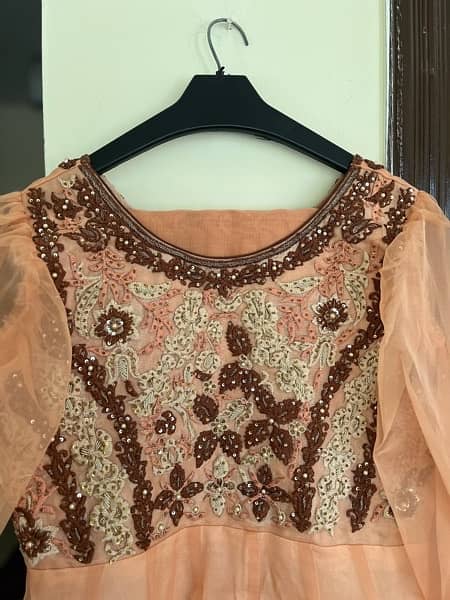 peach frock with trouser and dupatta 0