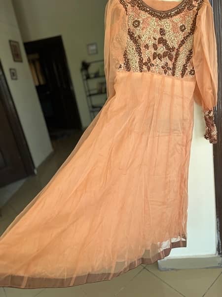 peach frock with trouser and dupatta 2
