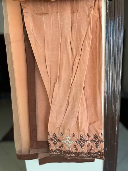 peach frock with trouser and dupatta 4