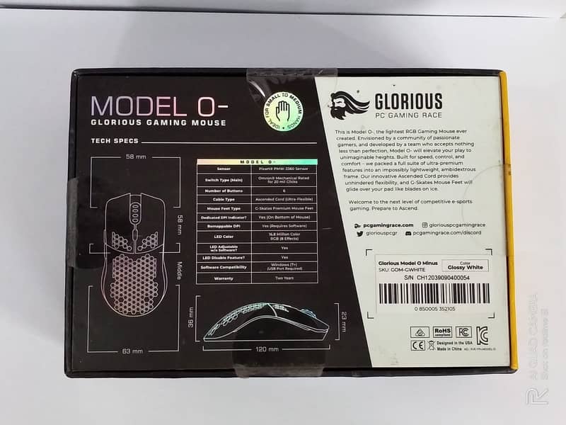 Glorious Model O Minus RGB Gaming Mouse – Glossy White (Brand New) 2