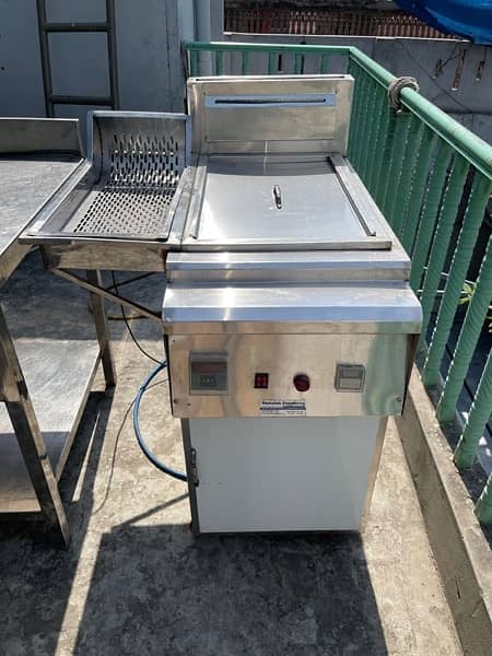 Burger / shawarma counter along with fryer and breading table for sale 11