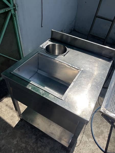 Burger / shawarma counter along with fryer and breading table for sale 16