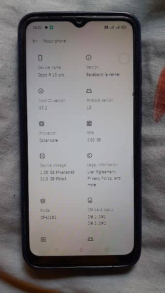 Oppo A15 condition is. 10/10. Ram 3 Rom 32 PTA Aproved 4