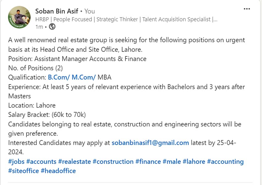 Assistant Manager Account & Finance 0