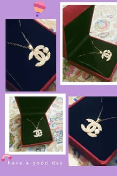 Imported Chanel stainless stel dull gold micro zarcon wth pearl chain.
