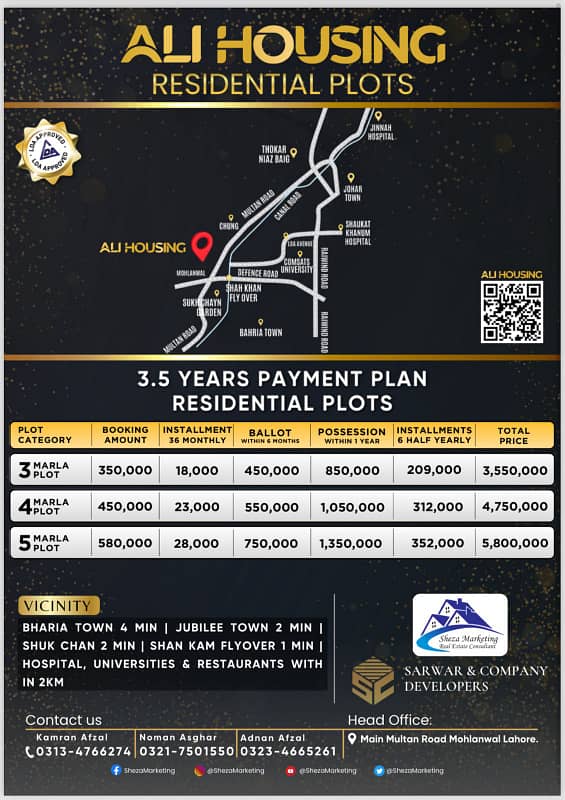 3,4 & 5 Marla LDA Approved Plots on 3.5 Year Easy instalments Near To Bahria Town Lahore 0