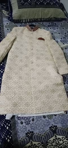 off white Golden clor sherwani for sale just one time use
