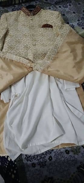 off white Golden clor sherwani for sale just one time use 2