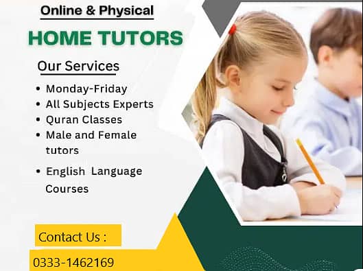 Professional Female/Male Home Tutors available for all class incl 9-12 2