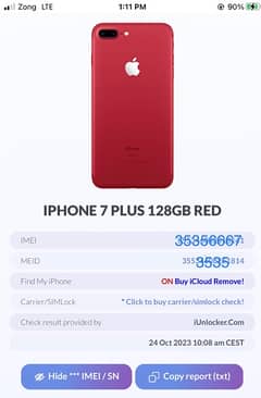 iPhone 7+ red Color 128 gb
