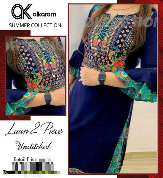 2Pc Unstitched Lawn Embroidered Suit 10