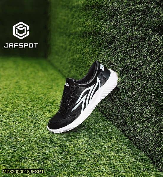 Mens Running Athletic Sneakers-JF019 Black With White Lines 0
