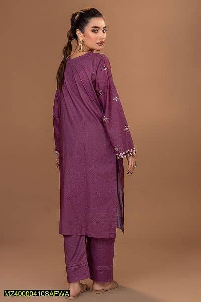 2 Pcs Women's Stitched Lawn Pret Embroidered Suit, Purple 3