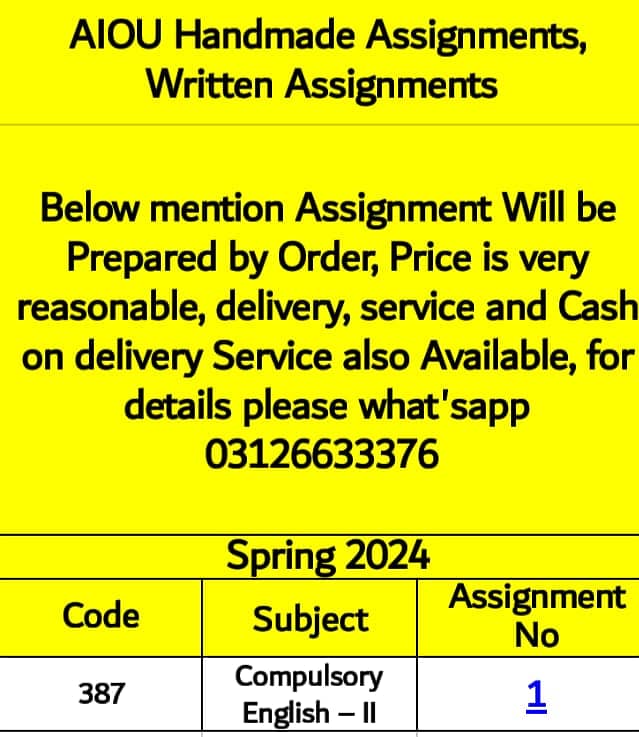 Aiou Assignments Available at very reasonable price 1