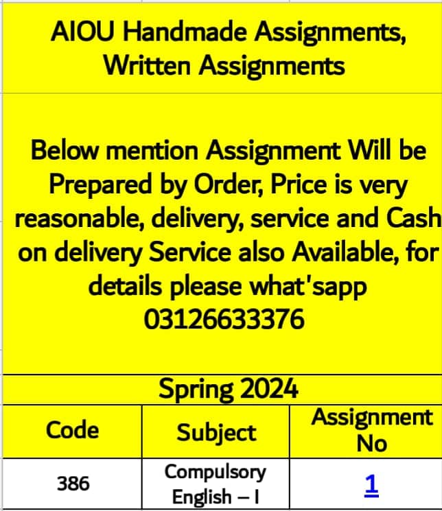 Aiou Assignments Available at very reasonable price 9