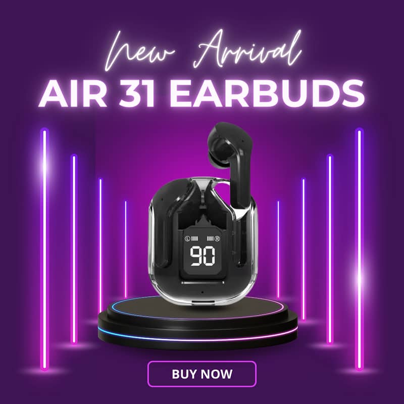 Air 31 TWS Transparent Earbuds | White, Black, Green, Pink 1