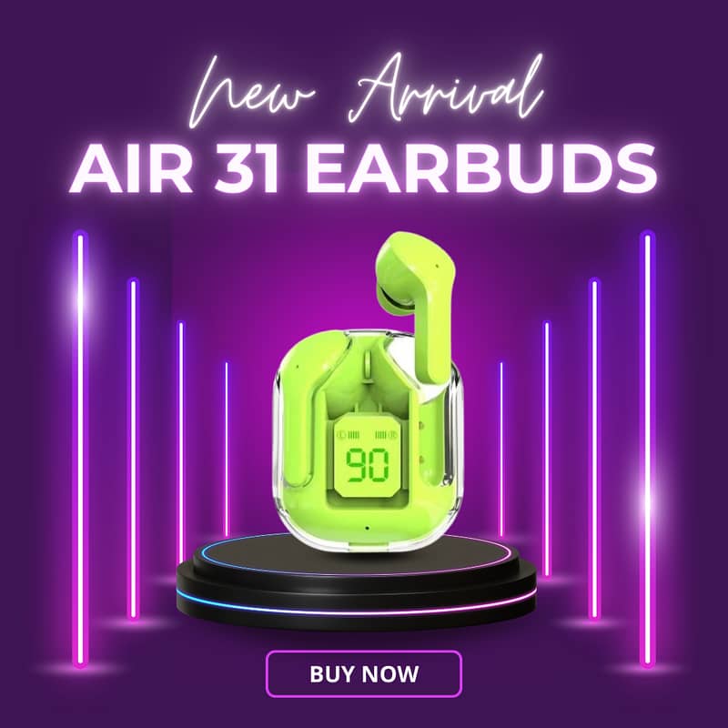 Air 31 TWS Transparent Earbuds | White, Black, Green, Pink 2