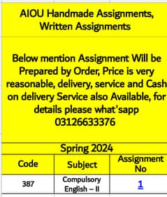 AIOU, Handmade Assignments Available here at very reasonable price