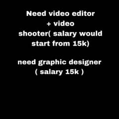 Need video editor + video shooter / Graphic designer