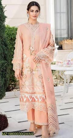 3 PC's women's unstitched lawn embroidered suit 0