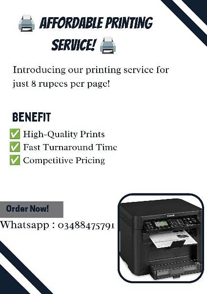 Printing Services available 8 rupees per page 0