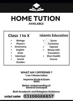 I AM HOME TUTOR AND QURAN TUITOR