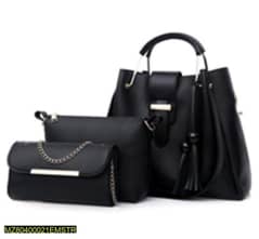 3 pcs women’s pu leather plain handbag
