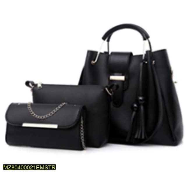 3 pcs women’s pu leather plain handbag 1