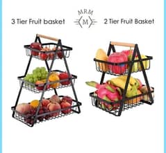 Kitchen Organizer, Wooden Handled 2 and 3 Tier Fruit Basket.