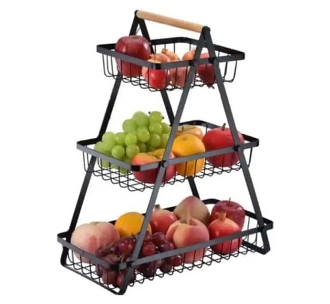 Kitchen Organizer, Wooden Handled 2 and 3 Tier Fruit Basket. 1