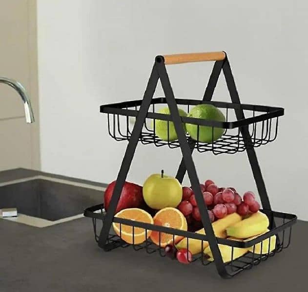 Kitchen Organizer, Wooden Handled 2 and 3 Tier Fruit Basket. 3