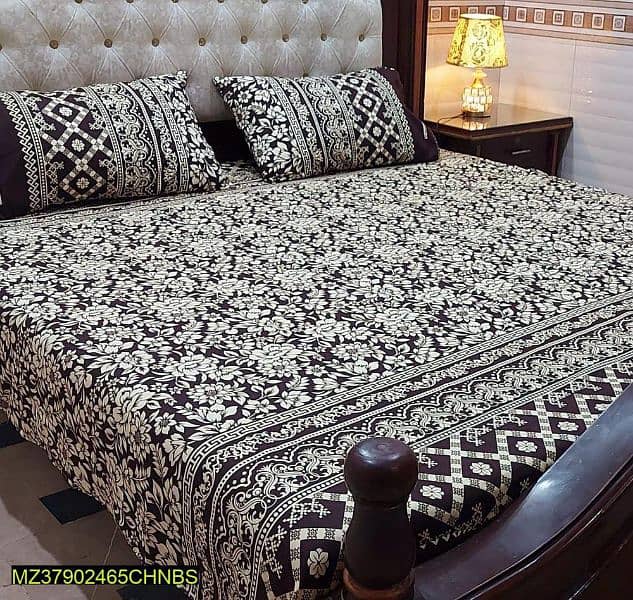 3 Pcs Crystal Cotton Printed Double Bedsheet 0