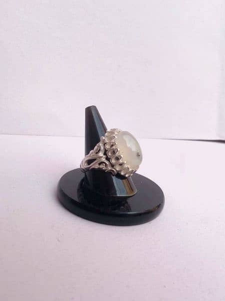 top quality white agate handmade pure silver ring 0