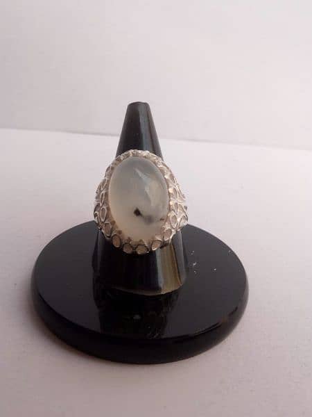 top quality white agate handmade pure silver ring 5