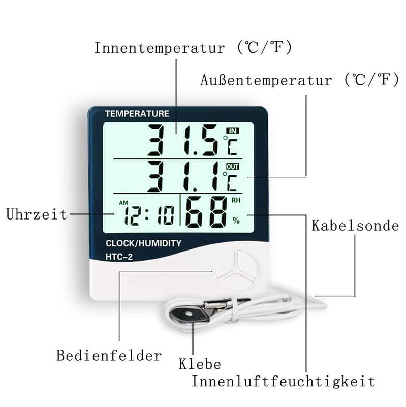 HTC-2 Room Indoor and Outdoor Digital Temperature Humidity Meter 2