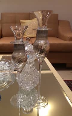 imported crystal candle stands pair