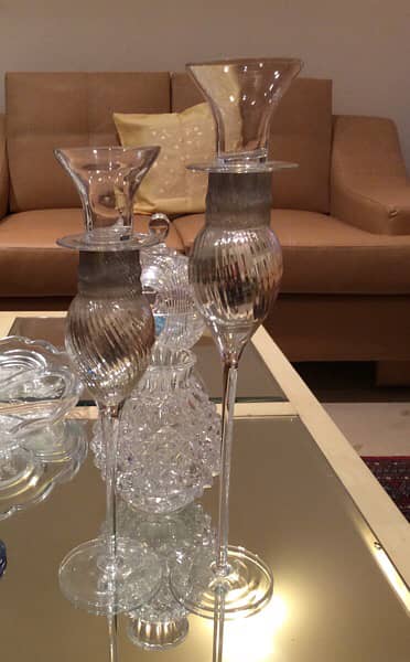 imported crystal candle stands pair 0