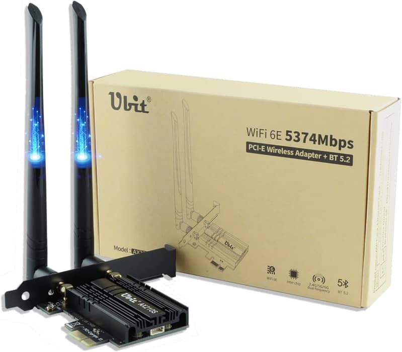 Ubit AX210 WiFi 6E PCIe Wireless WiFi Card Up to 5400Mbps(6GHz/5GHz/2. 2