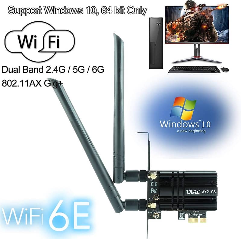 Ubit AX210 WiFi 6E PCIe Wireless WiFi Card Up to 5400Mbps(6GHz/5GHz/2. 5