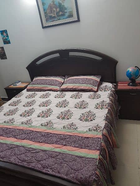 Double bed with mattress and side table 1