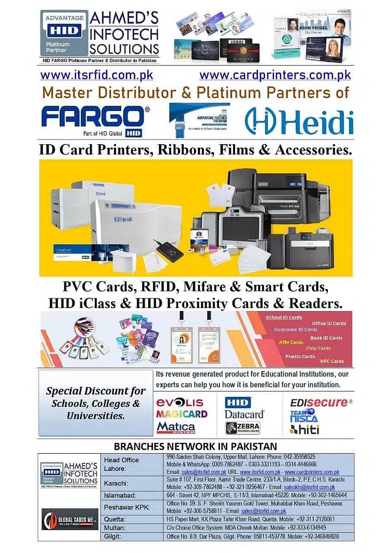 FARGO ID Cards, student card Printer, PVC, RFID, Mifare, Smart Chip 3